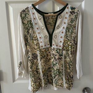 Anthropologie Elsinore Boho Peasant Top cottagecore forest embroidered lace